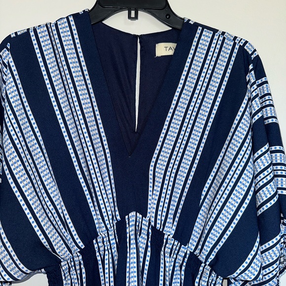 Taylor Women’s Navy White Short Sleeve V Neck Tiered Midi Dress size 6 - Picture 4 of 5